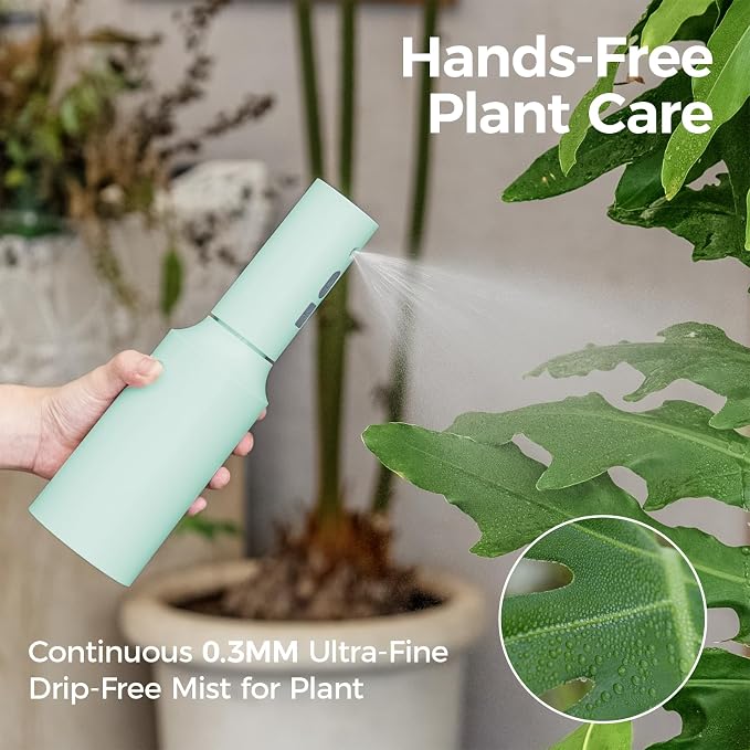 Bamworld Rechargeable Battery Powered Sprayer Electric Spray Bottle 750ml | Continuous Mist Sprayer for Plants Cleaning Hairstyling Gardening USB Fast Charging Indoor Outdoor Use Hands-Free Green