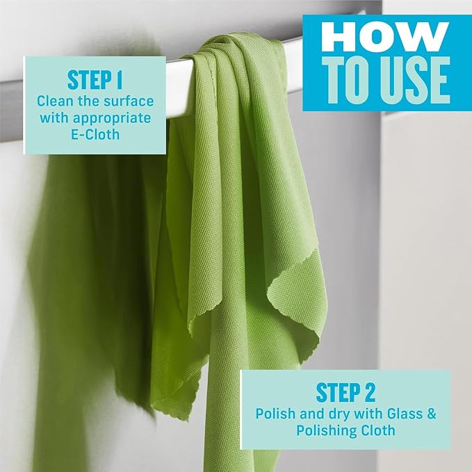 E-Cloth Glass & Polishing Cloth - Reusable & Durable Glass Cleaner - 4 Pack | Cleaning Towel Cloth for Windows, Cars, Mirrors, Eyeglasses, & More, Streak Free Clean, Machine Washable, Assorted Colors