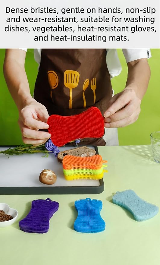 Silicone Dish Sponges for Kitchen – Double Sided Dish Scrubber, Non-Scratch & Fast-Drying Kitchen (Green)