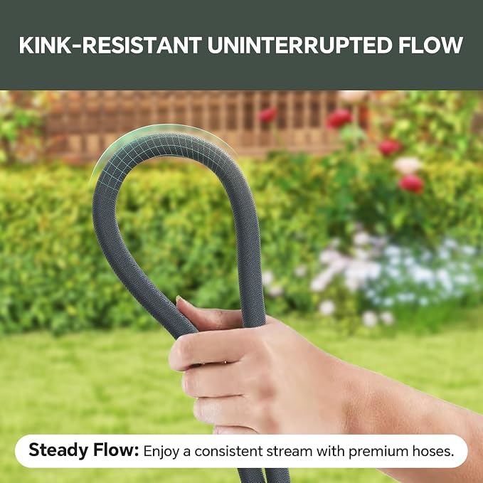 Garden Hose 50ft, Ultra-Light & Flexible Water Hose, Gray | Made of TPU(Not PVC) Hose, Non-Shrinking, Easy to Store, Drinking Water Safe Material, All-weather Use