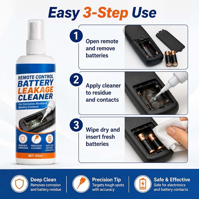 Remote Control Battery Leakage Cleaner, Battery Terminal Cleaner，100ml-2pcs | Precision Cleaning, Safe for Battery Contacts, Includes Microfiber Cloth, For Residue Buildup