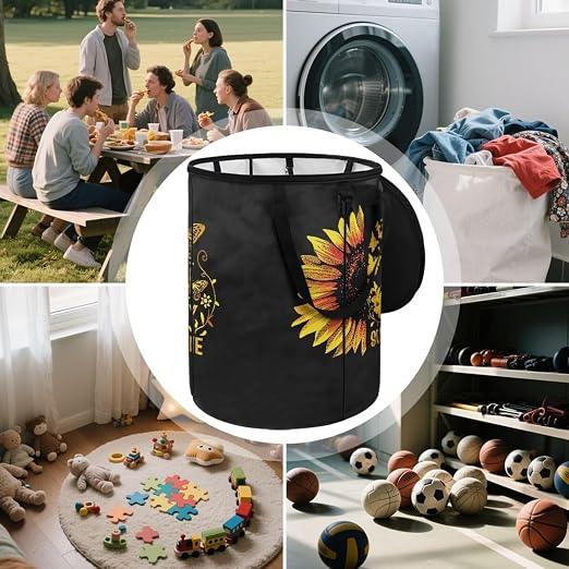 BIGCARJOB Outdoor Trash Can Storage Collapsible Pop-up Recycle Trash Can 22.83x17.71 Waterproof Garbage Bin Bag with Lid and Clip, You are My Sunshine