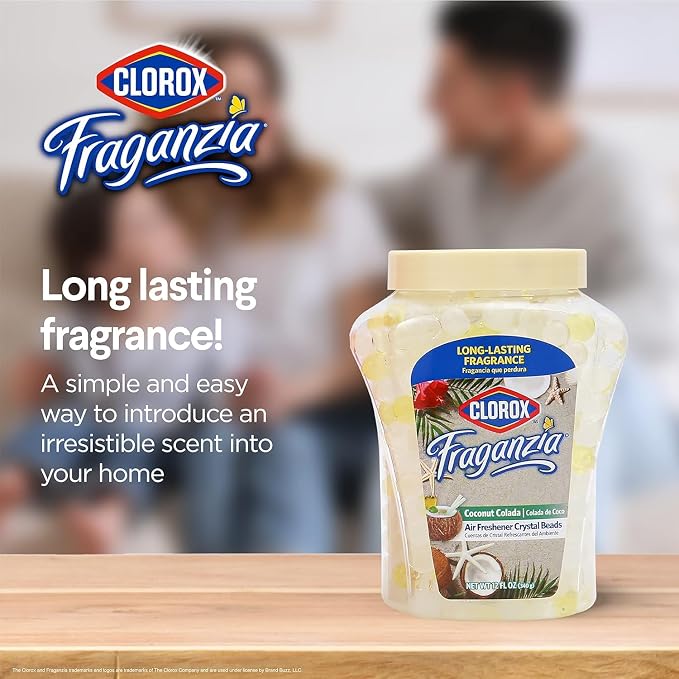 Clorox Fraganzia Crystal Beads Air Freshener, Coconut Colada, 12 Oz, 12-Pk | Gel bead formula, long-lasting scent, no spray or mess, home car and office use