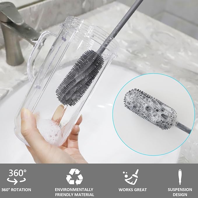 15.7" Silicone Bottle Brush, ddLUCK Water Bottle Cleaner Brush for Stanley, Hydroflasks, Glass, Thermos Sports Bottle, Vase and Glassware, Bottle Brush Cleaner for Small Narrow Neck Containers (Gray) | Water Bottle Cleaner for Baby Bottles, Hydro Flask...