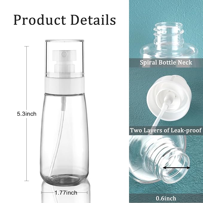 Fine Mist Spray Bottle TSA Approved 3.4oz 100ml 3 Pack Empty Cosmetic Refillable Travel Containers Plastic Spray Bottle for Perfume Essential Oils Toners Rose Water Cosmetics (3Clear)