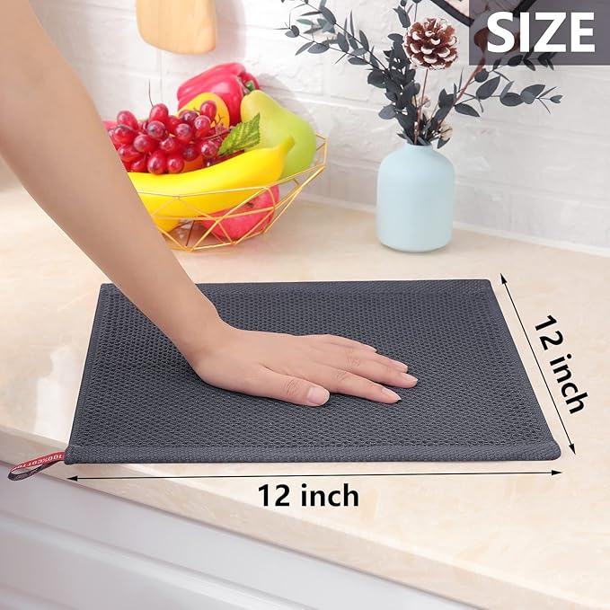 Homaxy 100% Cotton Waffle Weave Kitchen Dish Cloths 12-Pack, Dark Grey | 12 x 12 Inches, Ultra Soft Absorbent Dish Towels, Quick Drying Dish Rags with Hanging Loop