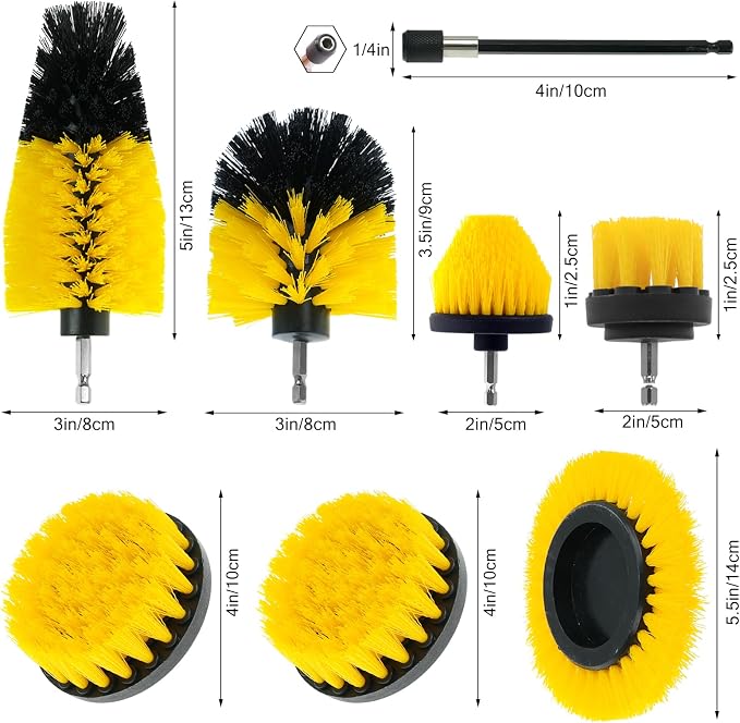 8 Pcs Drill Brush Attachment Set - Power Scrub Brush Kit | Brush Drill with Extend Long Attachmen - All Purpose Household Cleaning Brushes for Car, Grout, Floor, Tub, Bathroom