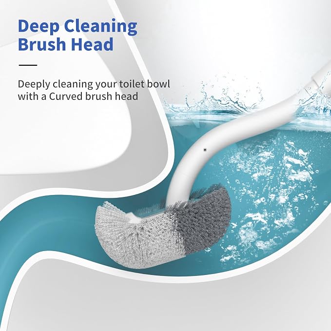 Marbarsse Bathroom Toilet Bowl Brush and Holder, Curved Design Dismount Toilet Brush for Deep Cleaning Under Rim, Best Toilet Brush Set, CompactToilet BowlCleaner Brush for Bathroom, 1 Pack