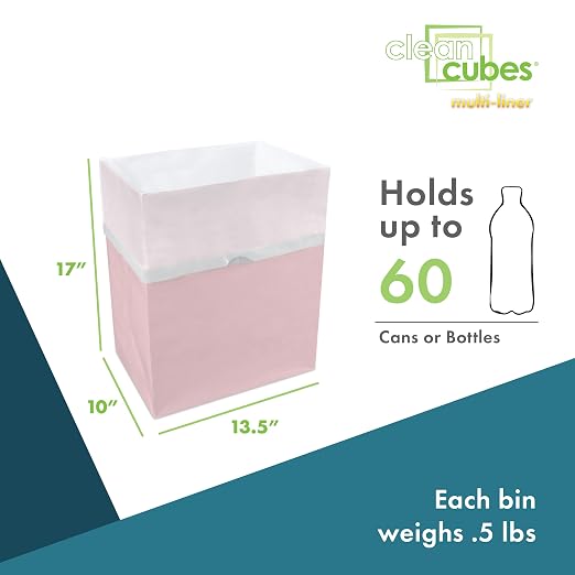 Clean Cubes 13 Gallon Multi-Liner Pop-Up Trash Cans, 3-Pack (Pink) | 3 Stacked Liners Per Bin, 9 Uses Per Pack, Swap Liners Without Touching Trash, No Assembly, Wire-Reinforced Opening