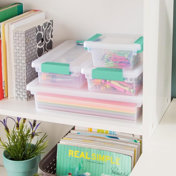 Sterilite Clip Box, Stackable Clear Plastic Bins- Mini, 12-Pack | Storage Containers with Latching Lids for Writing, Arts or Crafts Supplies - Home, Office, Classroom & Workshop Organization