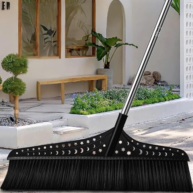Push Broom Outdoor, Heavy Duty Broom with Stainless Steel Handle, Outdoor Broom for Garages Warehouses Large Floors(Black,70cm)