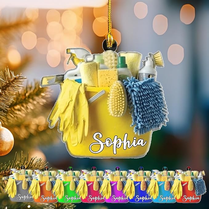 Personalized Cleaning Tools Ornament, Custom Housekeeping Christmas Tree Decoration, Holiday Keepsake Gift for Cleaners, Janitors, Pressure Washers, Housekeepers, Maids and Cleaning Lovers (CT5)