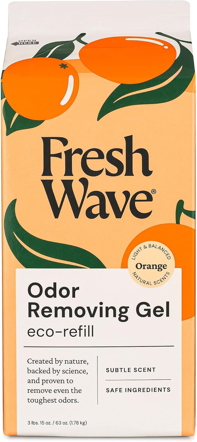 Fresh Wave Odor Eliminator Gel Refill, 63 oz Orange | Plant oil formula, No parabens or phthalates, Refills 15 oz jar 4x, For kitchen, closet, bathroom odor, Pet safe