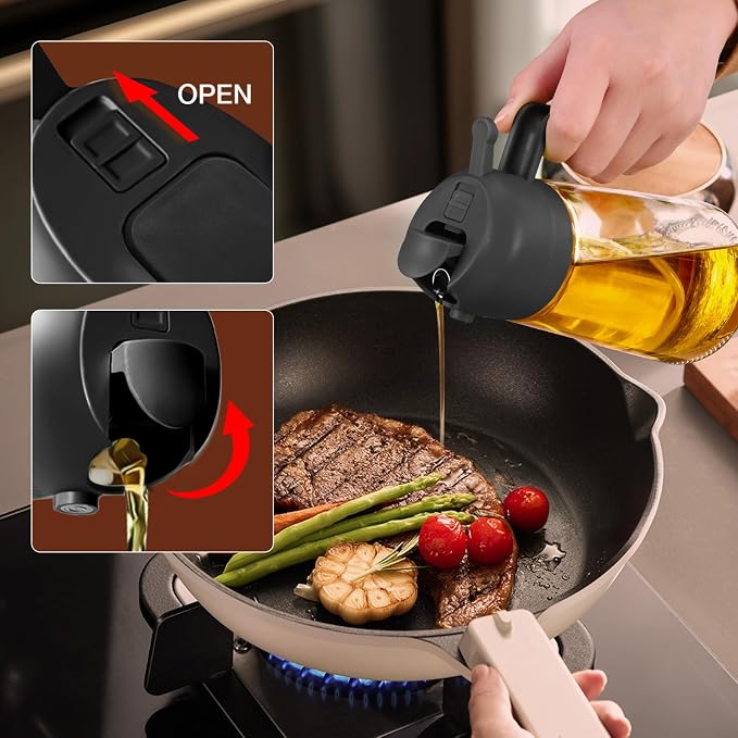 YARRAMATE 2Pcs 16oz/470ml 2 in 1 Oil Sprayer for Cooking with Stickers, Food-grade Glass Oil Spray Bottle, Oil Dispenser and Oil Sprayer for Kitchen, Salad, Frying, BBQ (White &Black) | Food-grade dispenser bottle, 470 ml, spray and pour, portion contr...