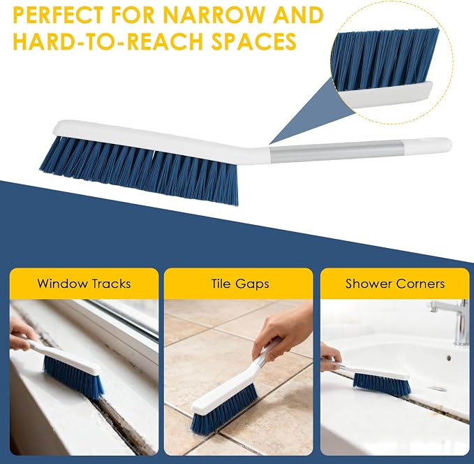 3 Pack Bathroom Shower Scrub Brush Set - Stiff Bristle Grout Cleaner Brush | 2-In-1 Detachable Shower Glass Squeegee with Replacement Sponges, Scrubbing Brushes for Cleaning Bathtub, Gaps, Tile, Sink