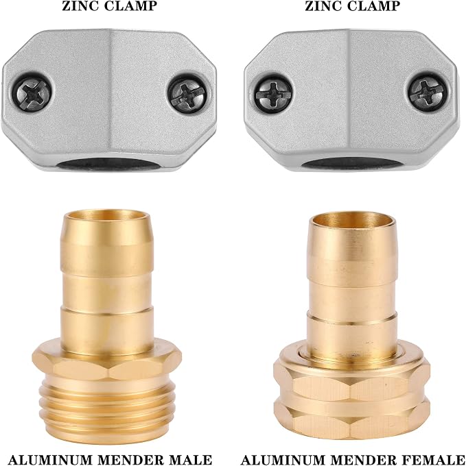 Zinc and Aluminum Male and Female Coupling, Fits All 5/8-Inch and 3/4-Inch Garden Hose Repair Fitting, 2 Pack(Female & Male) | Zinc and Aluminum Hose End Repair