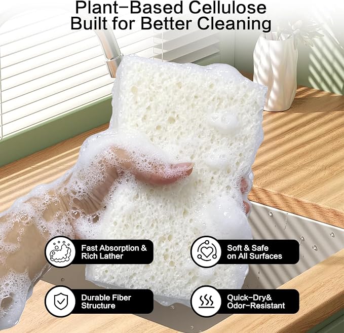 Scratch Scrub Sponge, 6 - Pack Kitchen Sponges for Cleaning Around the Home, Bathroom & More, Large Size Scratch-Free Dish Scrubber, Best for Nonstick Pots and Pans (4" x 6" x 1", Black+White)