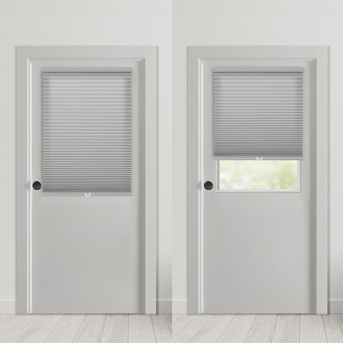 DEZ FURNISHINGS Cordless No Tools No Drill 1.5" Magnet Light Filtering Shades for Metal Doors, 25" W x 42" H, Ivory