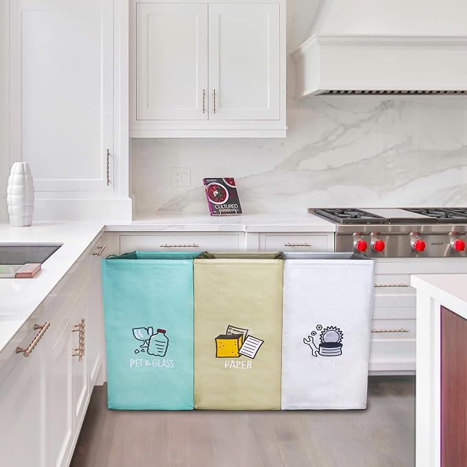 Recycling Bags,Separate Recycling Waste Bin Bags for Kitchen Home,Trash and Recycle Bin Combo,Reusable Waterproof,Kitchen Gifts Mothers Day Gifts for Mom Wife Grandma,42 Gallon,3Pack