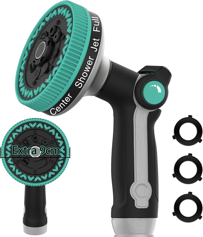 Garden Hose Nozzle | Heavy-Duty Metal Hose Sprayer Nozzle - 9cm/3.5" Ultra-Wide Spray, 8 Adjustable Nozzle Modes, Water Hose Nozzles for Watering, Cleaning, Pets & Car Washing (New Upgraded)