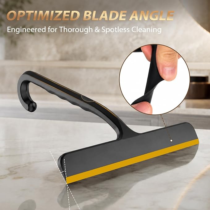 Silicone Shower Squeegee with Hanging Hook for Glass Door & Window, Black | One-Piece Seamless Design for Easy Maintenance; Streak-Free Scraper for Mirrors, Tiles, Countertops & Car Windshields