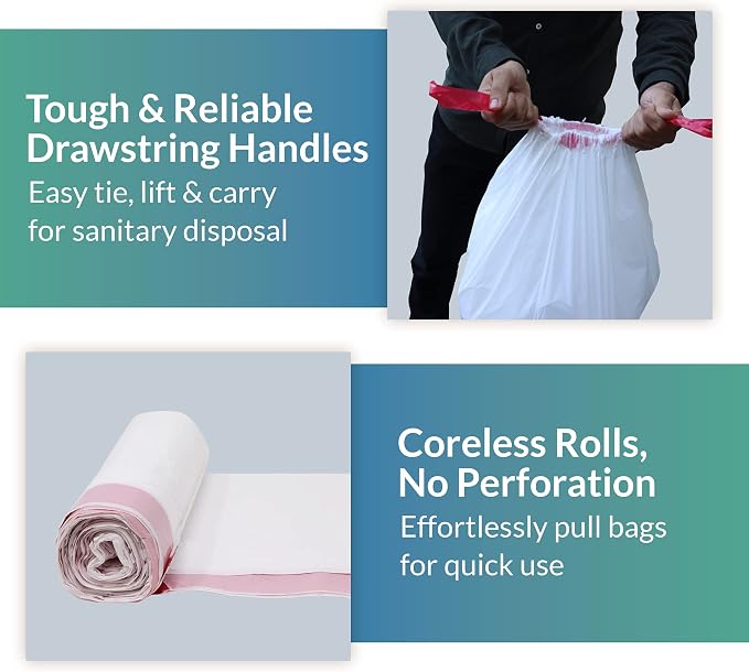 Reli. 6-10 Gallon Trash Bags Drawstring | 500 Count Bulk | 22"x23" | White Trash Can Liners | 6, 8, 10 Gallon Drawstring Garbage Bags | Small - Medium