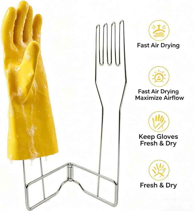 Stainless Steel Glove Holder | Collapsible Dish Rack Stand Organizes Dish Gloves, Fits Rubber Gloves For Dishwashing