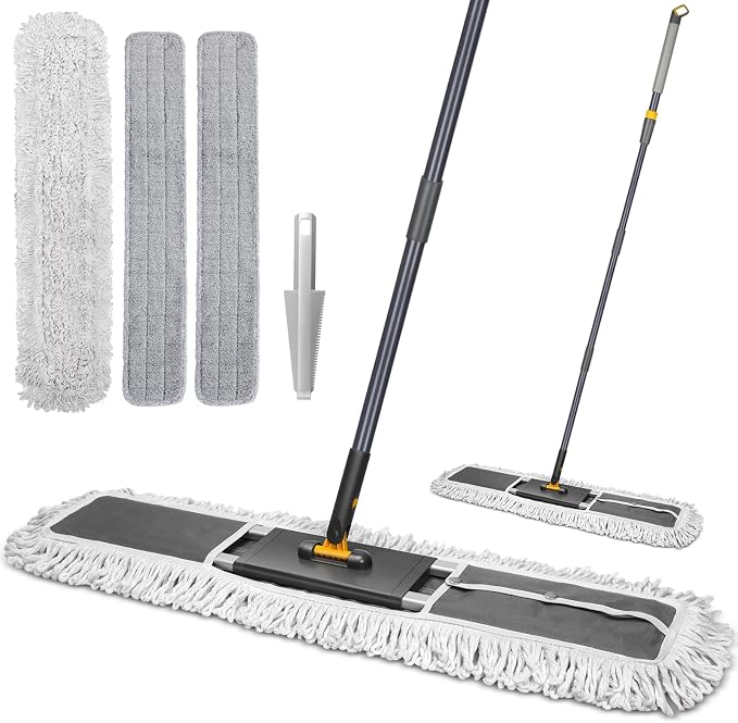 36" Commercial Dust Mop for Floor Cleaning, Heavy Duty Industrial Mop | Sweeping Broom with 3 Mops Pads, Industrial Mop for Hardwood, Tile, Gym, Office, Mall, Warehouse