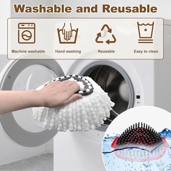 7 Pack Mop Heads Replacements for O Cedar, MOp Replace Heads for EasyWring 1 Tank,Includes 4 Microfiber Spin Mops Refills,2 Upgrade Scrubber Brushes and 1 Base for Deep Cleaning Machine Washable