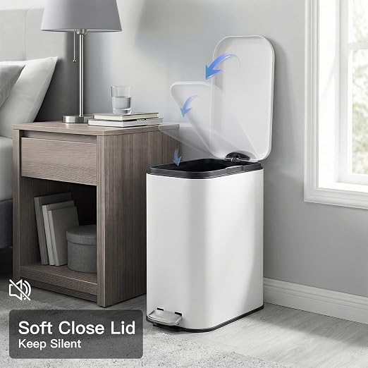 3.2 Gallon/12L Stainless Steel Step Trash Can, Soft Close Pedal Garbage Bin with Detachable Inner Bucket,Fingerprint Resistant,Dual-Use Waste & Recycling Container for Home Kitchen, Bathroom and Offic