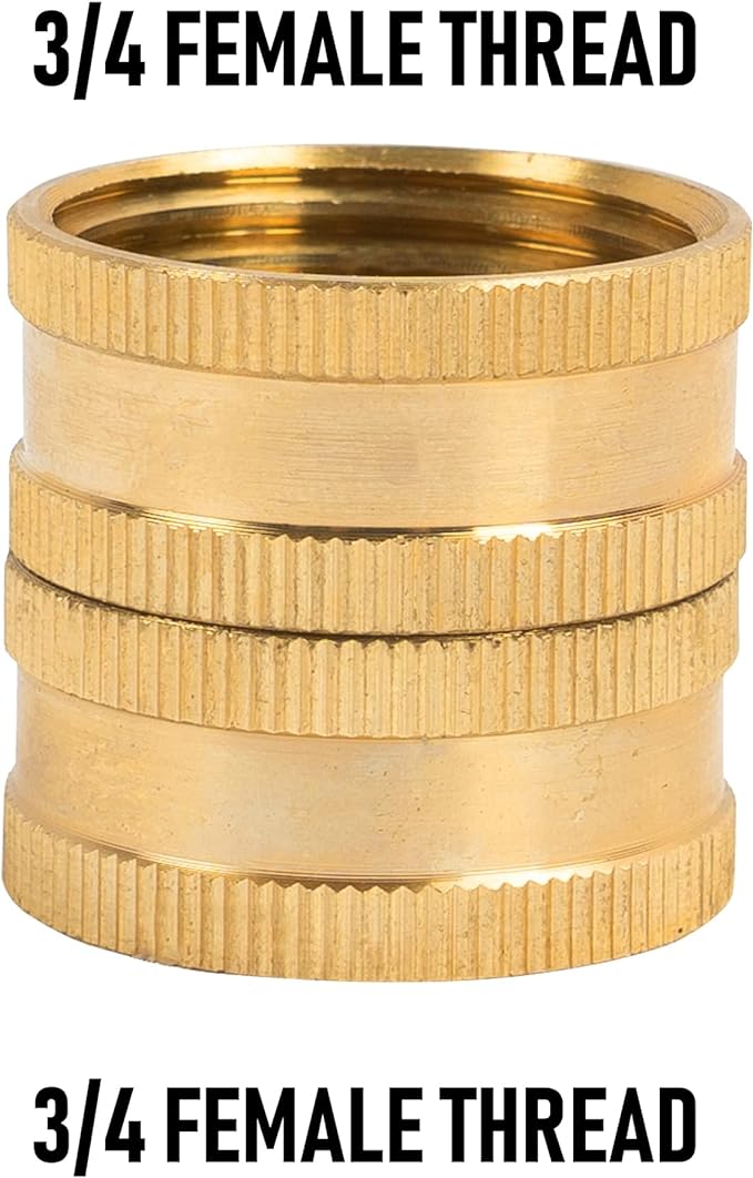 Hourleey Garden Hose Adapter, 3/4 Inch Solid Brass Hose Connectors, 2 Pack Hose Connector with 2 Extra Washers (Female to Female)