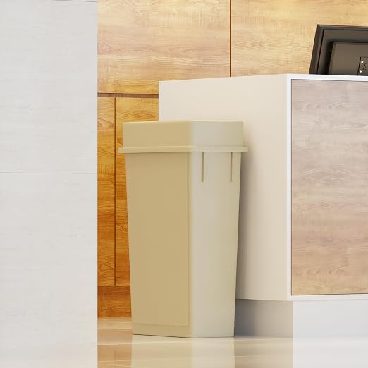 23 Gallon Beige Rectangular Slim Trash Can with Drop Shot Lid | Great for Home, Commercial, or Restaurant Use.