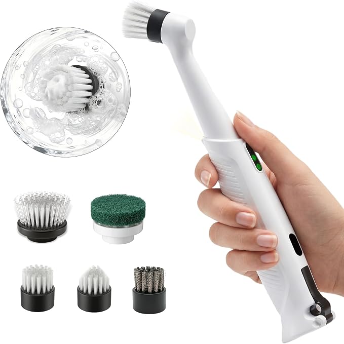 Electric Grout Cleaner, Electric Spin Scrubber, 5 Magnetic Heads | Rechargeable Waterproof Power Scrubber for Tile Grout, Bathroom, Kitchen, Sink & Crevices