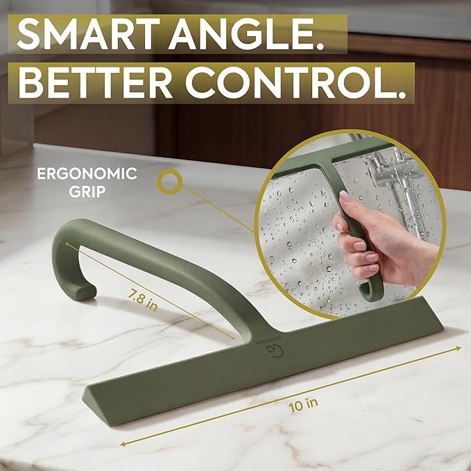 Shower Squeegee for Glass Doors, 10″ Green with No-Drill J-Hook | Hang Anywhere Without Adhesive, Seamless One-Piece Silicone, Encased Steel Core, Streak-Free Shower Squeegee for Glass & Tile