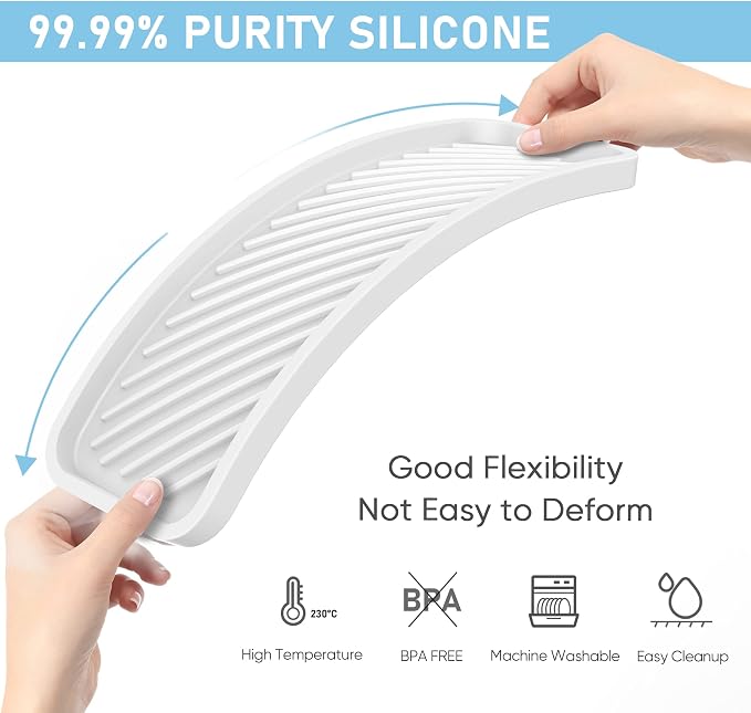 Silicone Sponge Holder, Kitchen Sink Organizer Tray（White） | Soap Sponge Holder for Bathroom Counter Sponge Caddy Dish Soap for Scrubber,Soap Dispenser,Scouring Pad