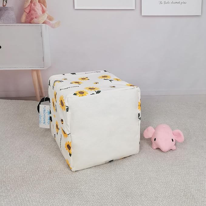 Square Storage Baskets Children Shelves Gift Toy Organizer Room Sunflower | Laundry Hamper Collapse Canvas with Handles for Organizing Home Kitchen Children Toys Office Closet Shelf