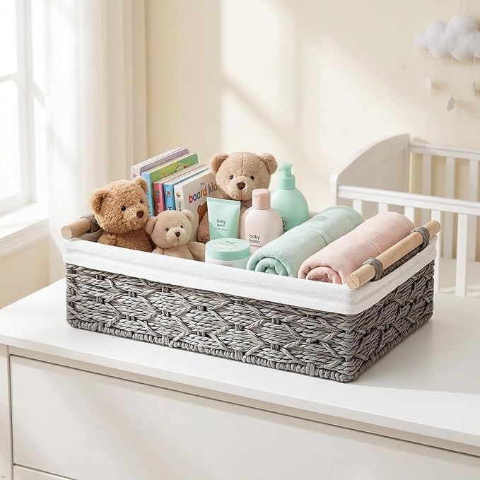 Storage Basket for Bathroom Organizer Baskets for Shelves Organizing | Toilet Paper Storage Basket for Bathroom Bedroom Home Farmhouse Decor,Set of 2,Gray