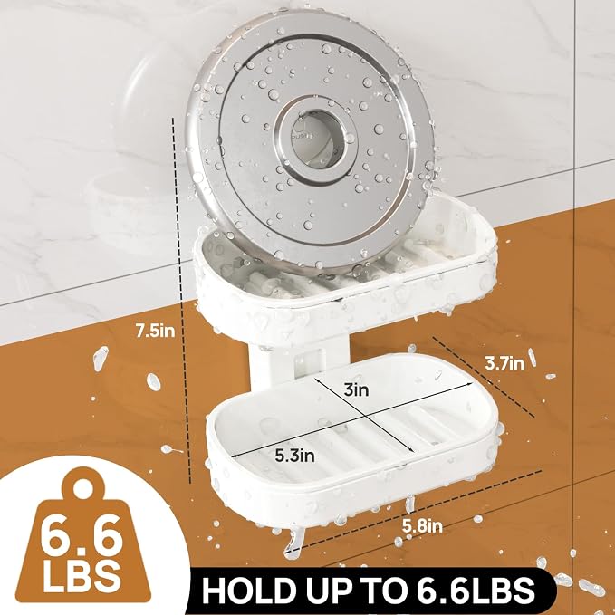 LEVERLOC Soap Holder, Soap Dish for Shower, Suction Cup Bar Soap Holder | 2 Layer Soap Bar Holder for Shower, Wall Mounted Self Draining, NO Drill Sponge Holder for Bathroom, Bathtub Kitchen Sink