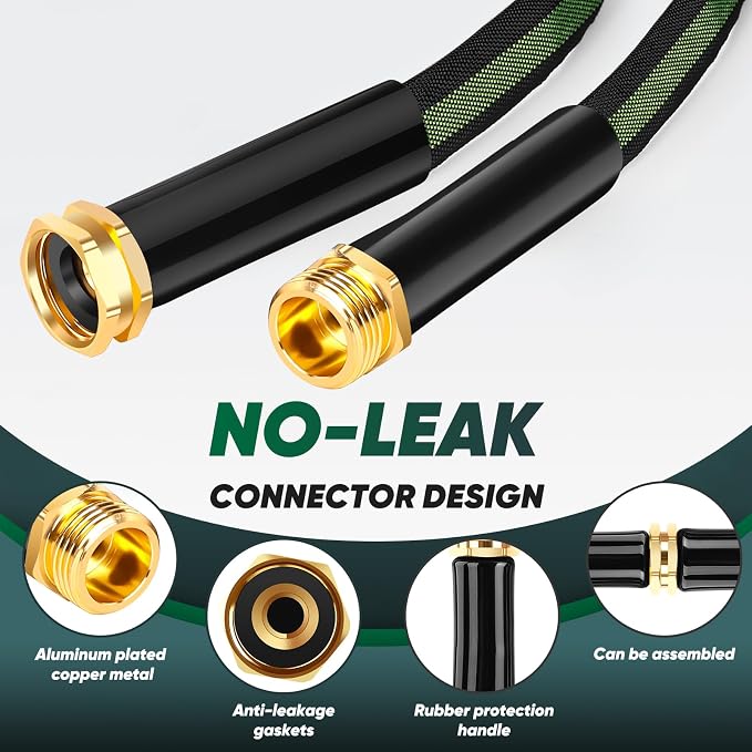 Garden Hose 100ft Lightweight, Non-Expanding, Leak-Proof Metal Connector, No-Knot No-Tangle, Easy to Store and Carry, Wear-Resistant, 3/4GHT Flexible Water Hose for Yard, Outdoor (Black Green)