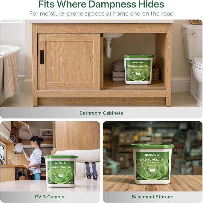 Large Moisture Absorber Buckets, 14 oz Each, Fresh Scent, 3 Pack | 14 oz Net Fill with 12 g Fresh Scent Beads; Visible Water Collection; Up to 90 Days; For Bathrooms and Closets