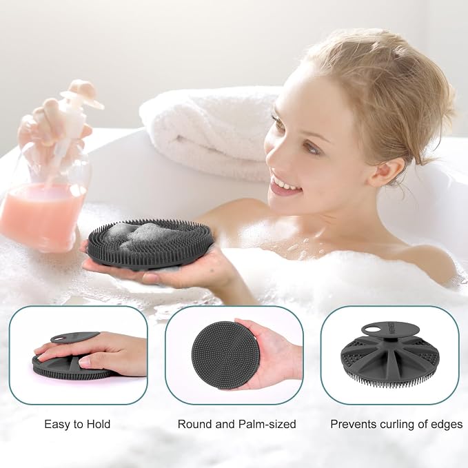 INNERNEED Food-Grade Soft Silicone Body Scrubber Shower Brush, Pack of 4 | Handheld Cleansing Skin Brush, Gentle Exfoliating and Lather Well, Hygienic Bath Scrub for Women, Men