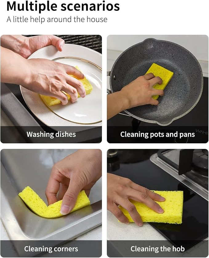6 Pack Green Cellulose Scrub Sponges Non-Scratch Heavy Duty for Kitchen | Cellulose, Pop-Up, Eco-Friendly, Heavy Duty, Non-Scratch, Kitchen, Bathroom, Multipurpose, Odor Resistant