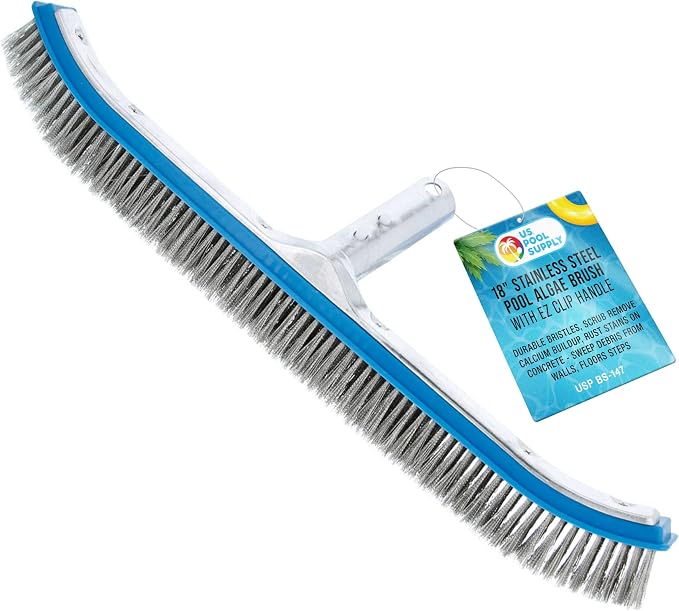 U.S. Pool Supply 18" Pool Brush Head for Inground Pools, Stainless Steel | Pool Brush, Metal Wire Bristles, Scrubbing Scrubber Brushes - Remove Calcium Build-Up on Tiles, Rust Stains on Concrete Walls