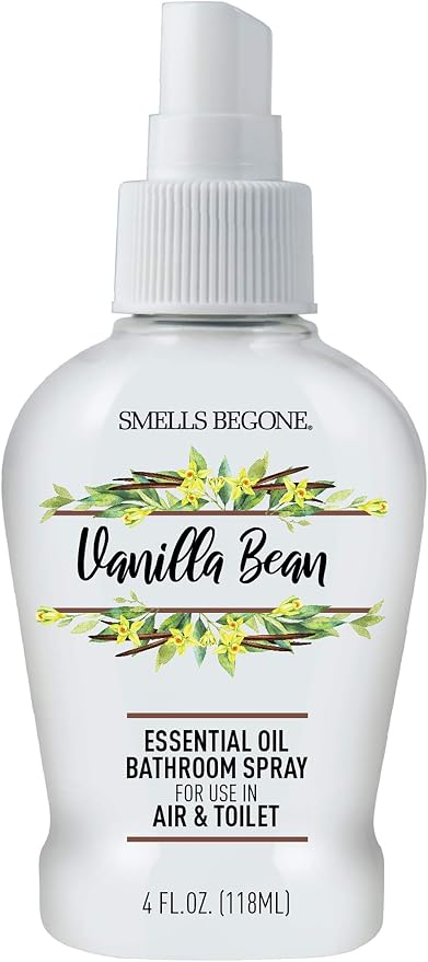 SMELLS BEGONE 4 oz Essential Oil Bathroom Spray - Instantly Eliminate Toilet & Bathroom Odors - Air Freshener Made with Essential Oils (Vanilla Bean)