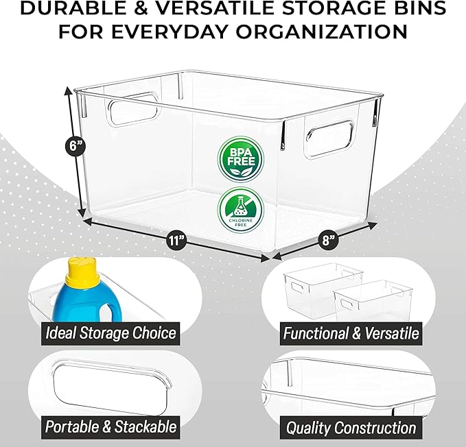 ClearSpace Clear Plastic Storage Bins – Pantry Organizers & Storage Containers, Cabinet Organizer - Home Organization Must Haves for Kitchen, Laundry Room, Office, Closet, Garage & Freezer