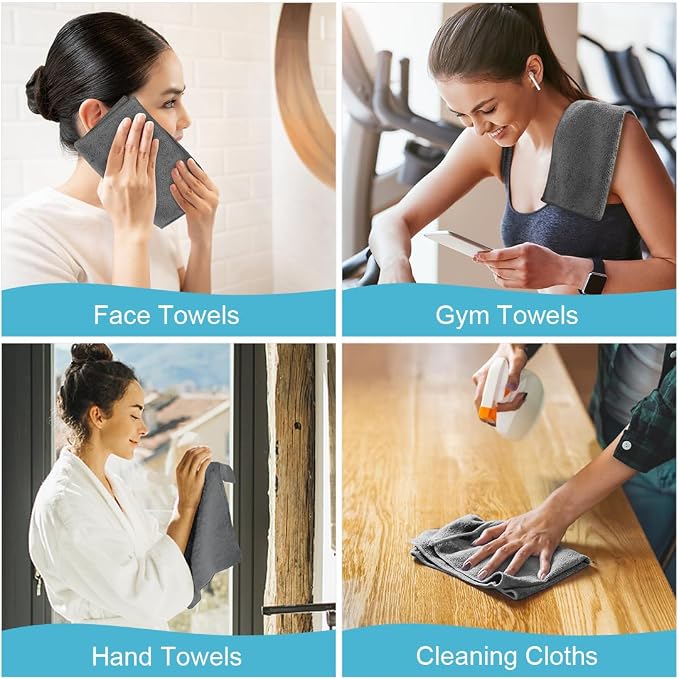 Orighty Washcloths, 5 Pack Microfiber Face Towels, 12x12 Inch Grey | Highly Absorbent & Soft Feel, Multi-Purpose Wash Cloths & Hand Towels for Bathroom, Hotel, Spa, and Gym