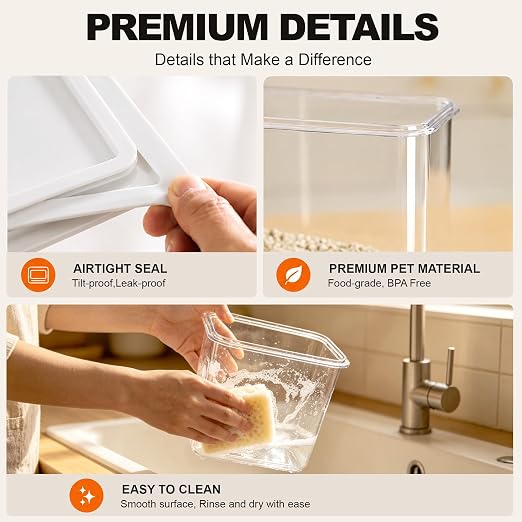 4PCS Home Organization Storage Set, 2 Front Access Clear Storage Bins & 2 Airtight Containers, Stackable for Snacks, Trash Bags, Coffee Pods, Seasonings, Cleaning Supplies, Pantry Under Sink