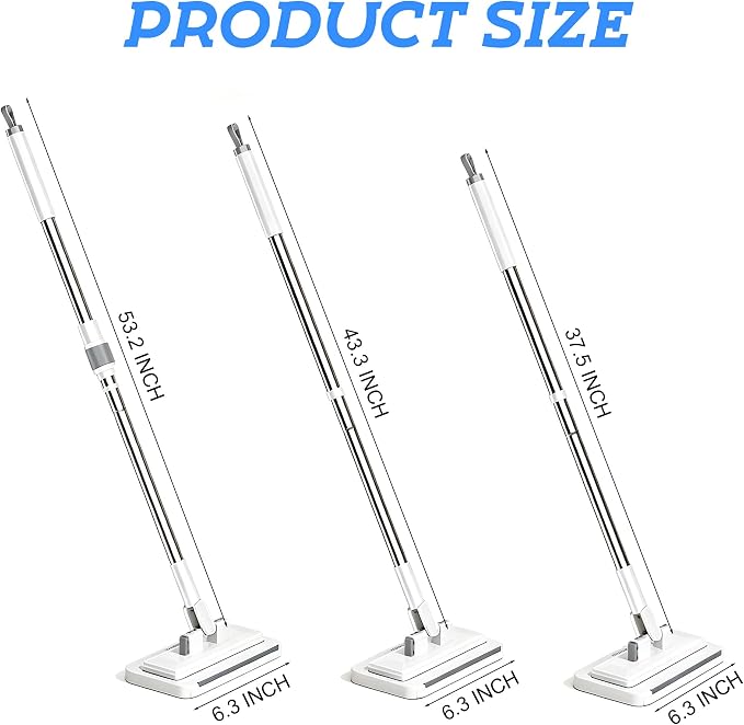 53.2 in Handle, 360° Swivel Floor Mop with 2 Reusable Cloths | Hands Free Flat Mop, Baseboard Cleaning Tool for Hardwood, Tile, Marble & Laminate Floors, Home, Kitchen Cleaning Essentials