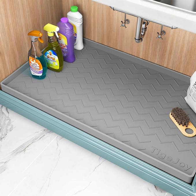 TigeJoy Under Sink Mats for Kitchen Waterproof 25" x 22", Cabinet Liner | Leak-Proof Silicone Mat Sink Protector, Kitchen Essentials Organizer and Storage,Boot or Shoe Tray, Pet Feeding Mat