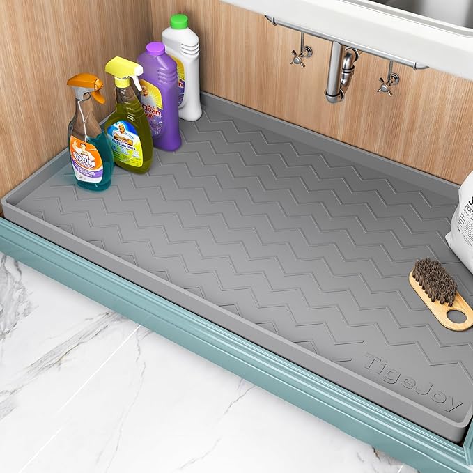 TigeJoy Under Sink Mats for Kitchen Waterproof 40" x 22", Cabinet Liner | Leak-Proof Silicone Mat Sink Protector, Kitchen Essentials Organizer and Storage,Boot or Shoe Tray, Pet Feeding Mat